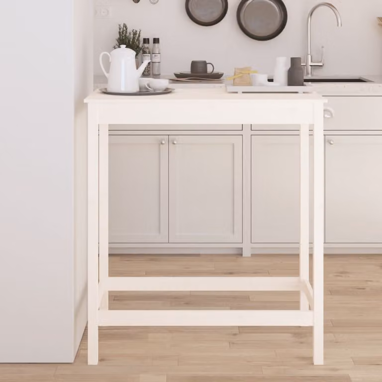 The Living Store Tavolo da bar bianco 100x50x110 cm in legno di pino massiccio