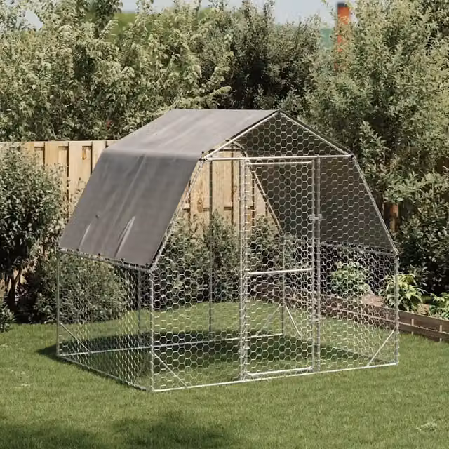 Recinto per polli con tetto in acciaio zincato e plastica di colore argento L: 2,5 m, P: 2 m, H: 2,25 m – 1