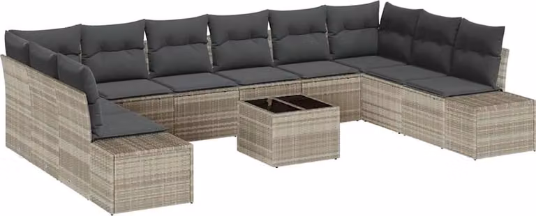 Set Divano da Giardino 11 pcs Grigio chiaro polyrattan