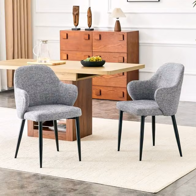 Set di 2 sedie da pranzo OKWISH in tessuto grigio con struttura in metallo nero moderno