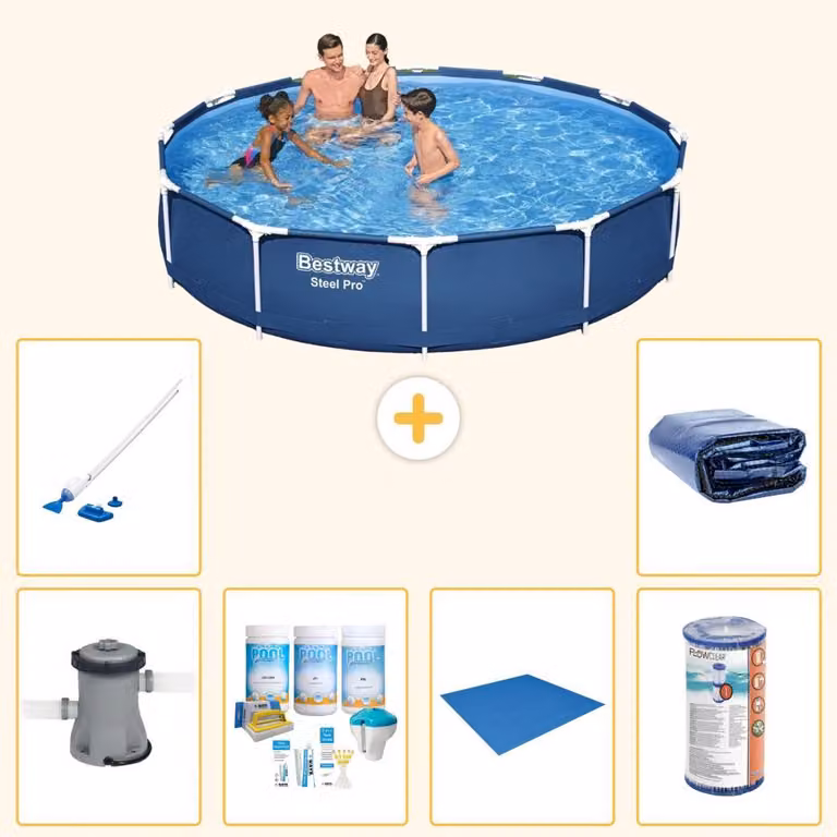 Bestway Steel Pro, piscina in acciaio, forma rotonda - 366x76 cm - composta da 7 elementi, modello S21604