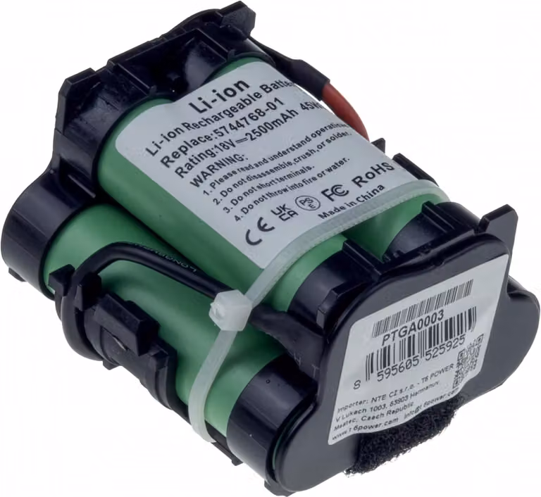 Batteria T6 Power per Gardena R70Li 2015, agli ioni di litio, 18 V, 2500 mAh (45 Wh), nera