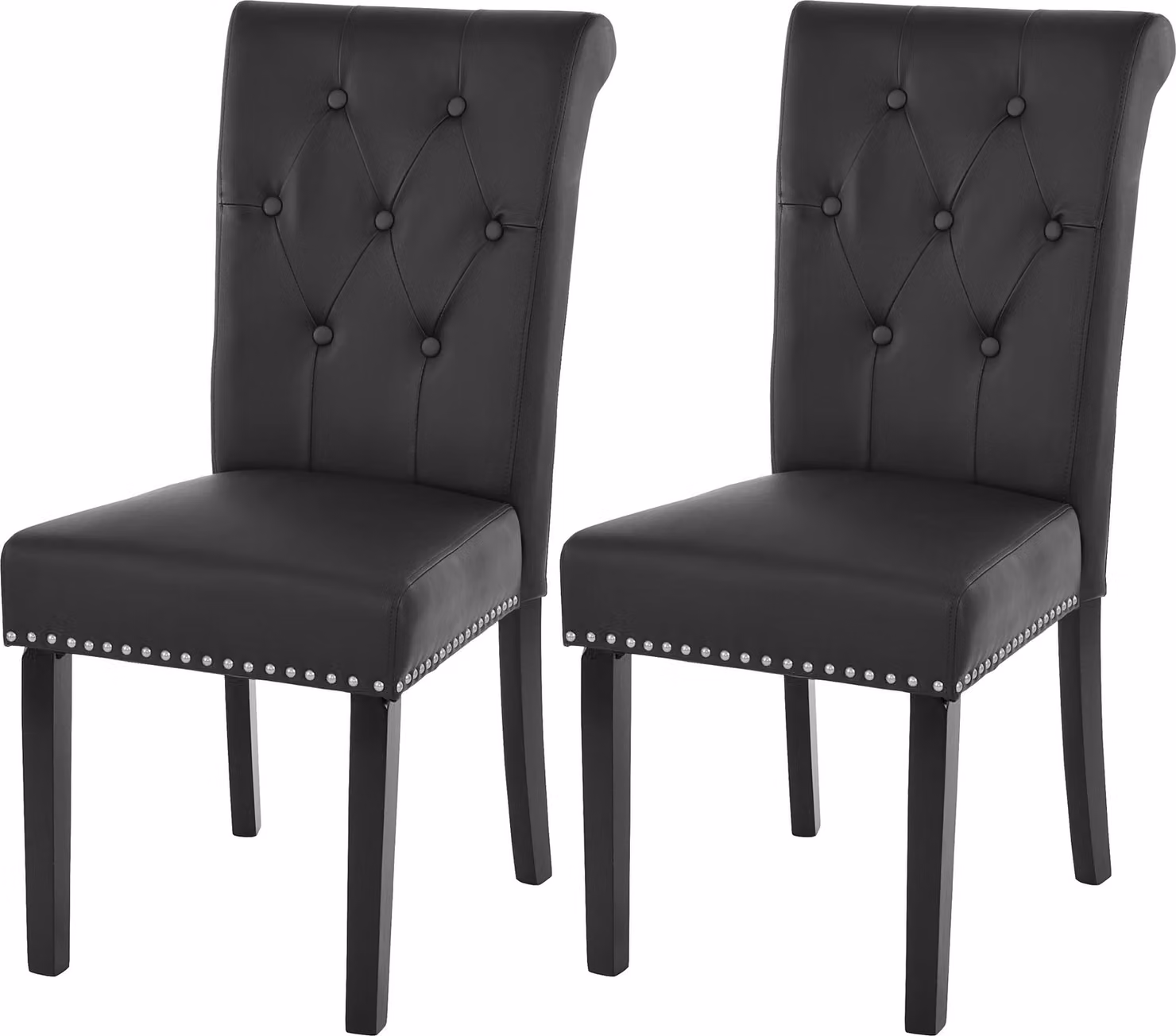 set di 2 sedie per sala da pranzo Chesterfield II, sedia da cucina, rivetti ~ Similcuoio, nero, gambe scure