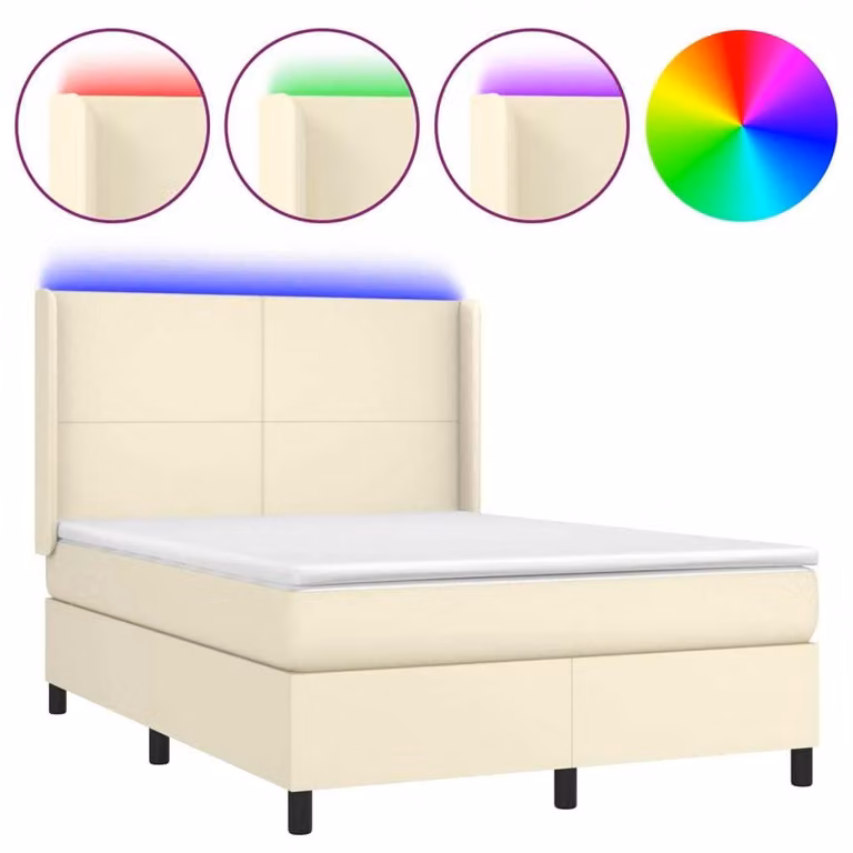 Giroletto a Molle con Materasso e LED Crema 140x190 cm