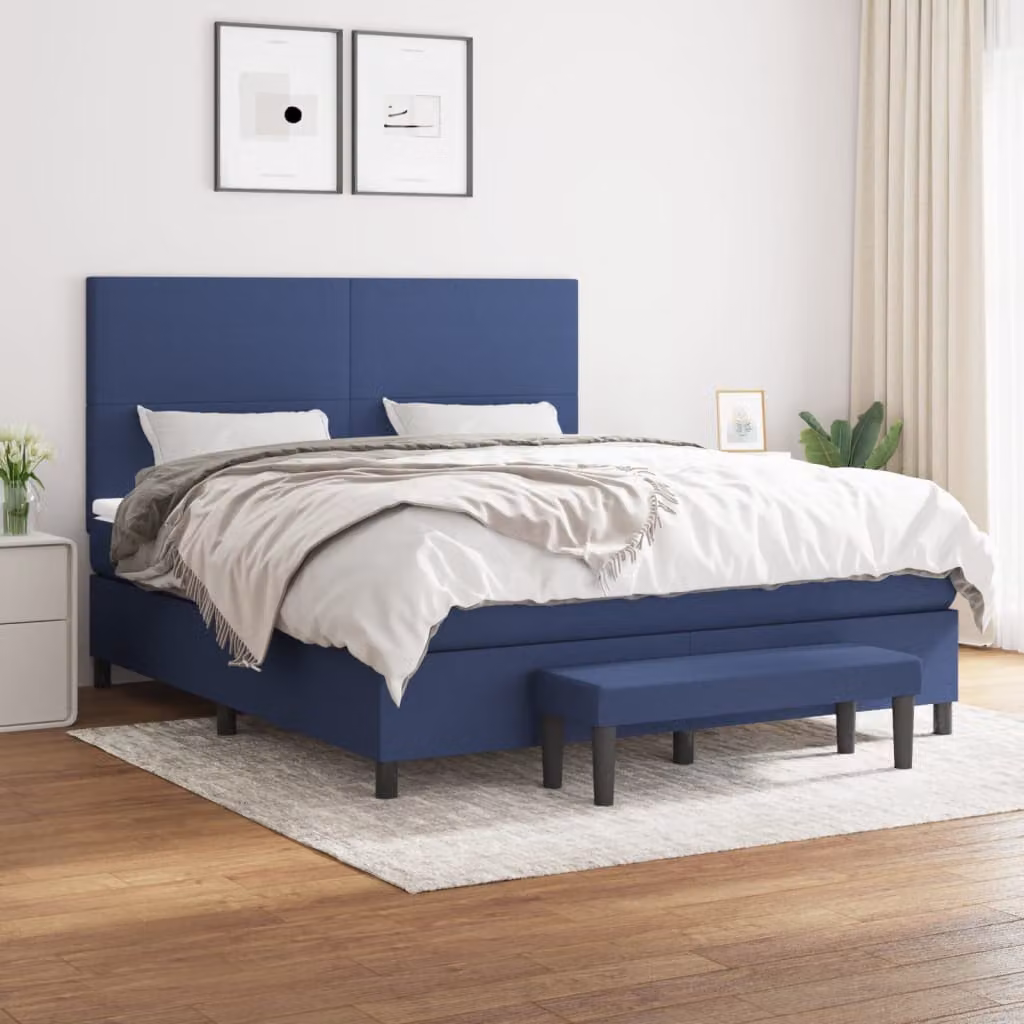 vidaXL Giroletto a Molle Ibrido con Materasso in Tessuto Blu e Bianco L/P: 180 x 200 cm – 1