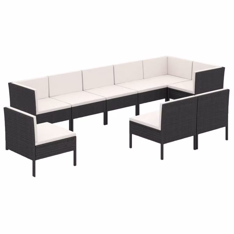 Set Divani da Giardino 9 pz con Cuscini in Polyrattan Nero