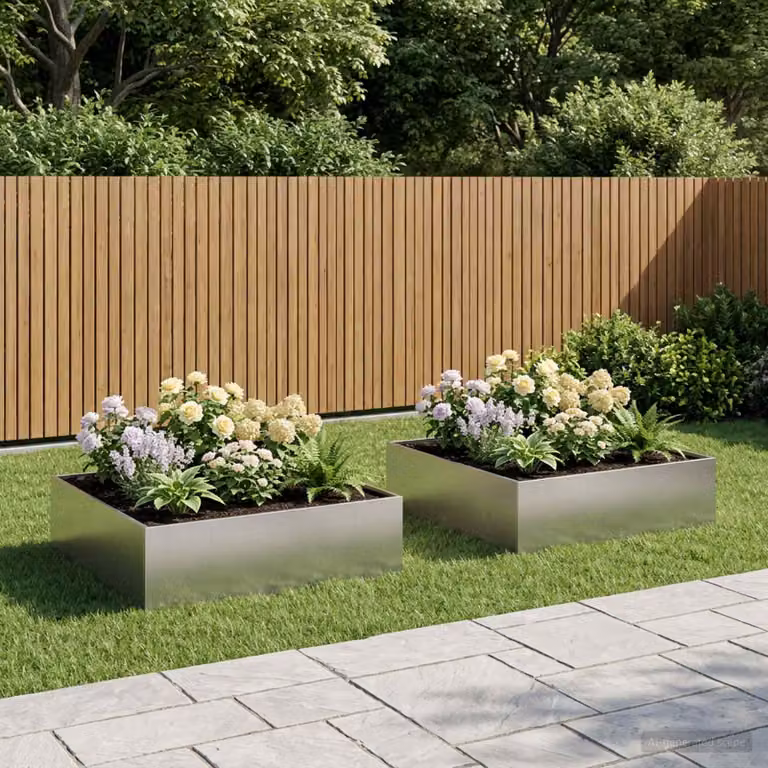 Set di 2 vasi da giardino vidaXL in acciaio inox color argento, L 100 x P 100 x H 30 cm