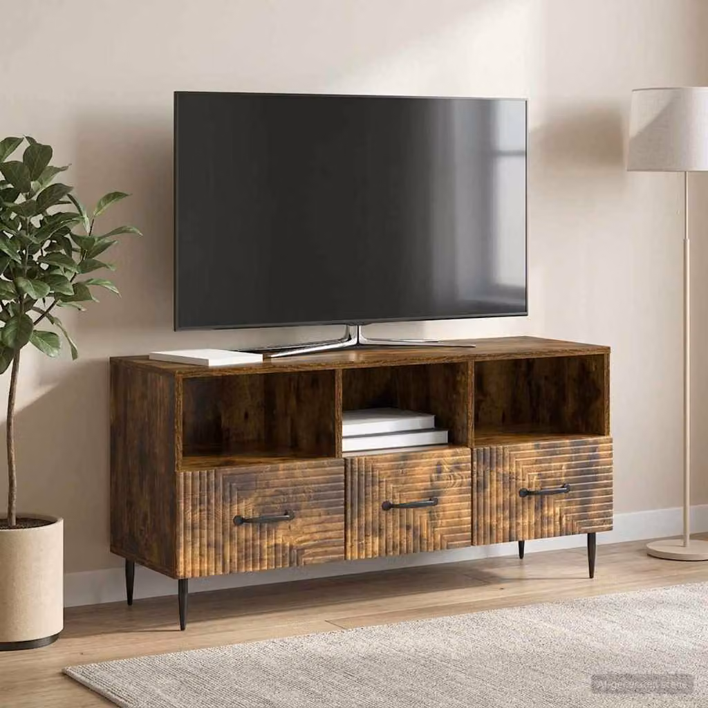 Mobile TV vidaXL in Rovere Fumo e Metallo, Design Moderno con Ruote, L/P/H: 102 x 34,5 x 50 cm