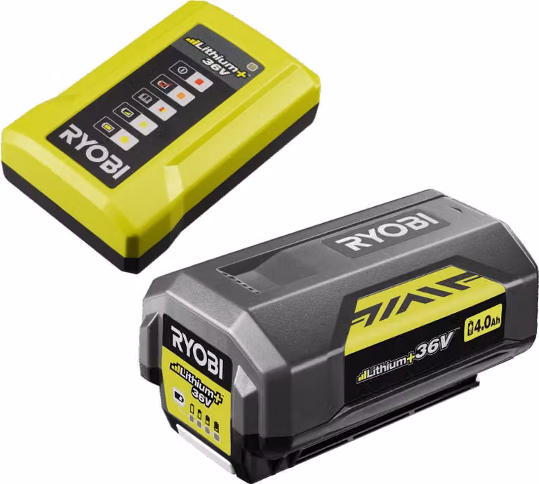 Set di avviamento per batterie RYOBI RY36BC17A-140 MAX POWER 36V 4Ah, batteria agli ioni di litio 36 Volt, batteria al litio+, caricabatterie, batteria, caricatore