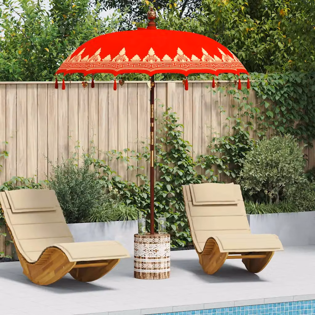 vidaXL Ombrello Balinese con Base Rosso L/P/H: 185 x 185 x 260 cm – 1