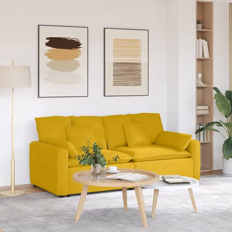vidaXL Divano Modulare in Velluto Giallo con Cuscini e Struttura in Metallo e Legno