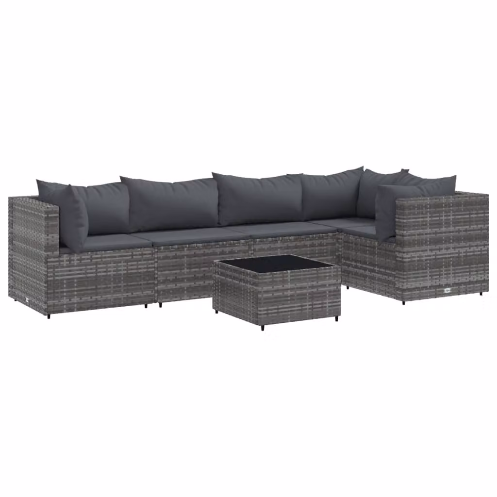 Set Divani da Giardino 6 pz con Cuscini in Polyrattan Grigio