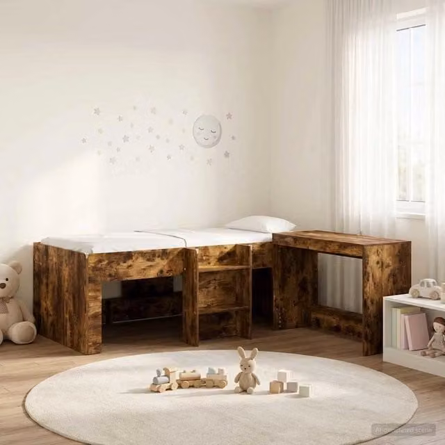 Letto alto per bambini con scrivania 2 pz Rovere Fumo 3423474