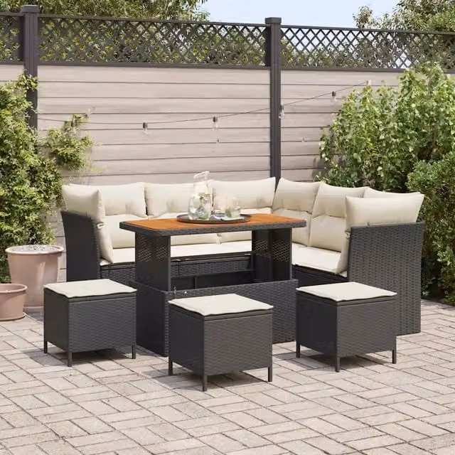 Set Divano da Giardino 9 pz Nero polyrattan 3361490