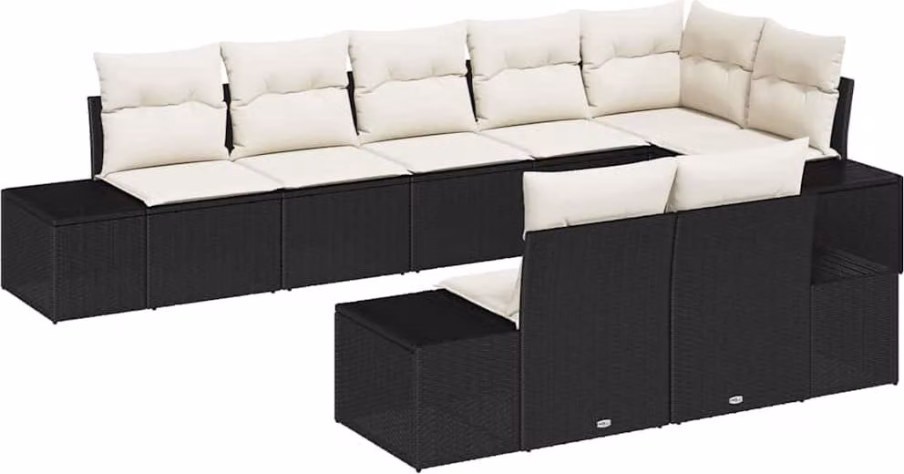 Set Divano da Giardino 8 pcs Nero e Crema polyrattan