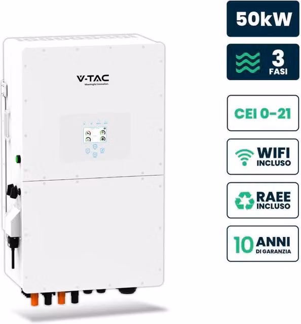 Inverter Fotovoltaico Ibrido Deye Trifase Alta Tensione On-Grid/Off-Grid 50kW Bianco