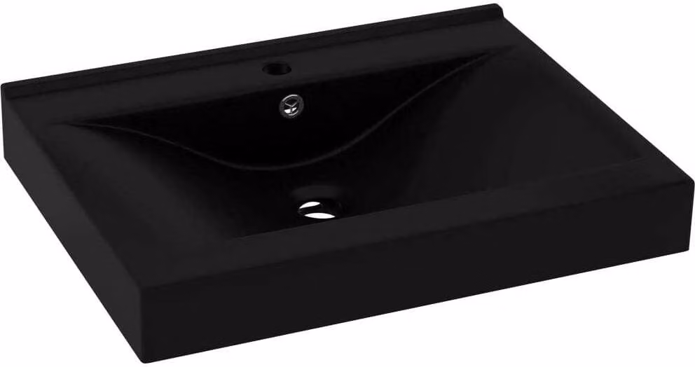 Lavandino con Foro Rubinetto Nero Opaco 60x46 cm in Vetroceramica