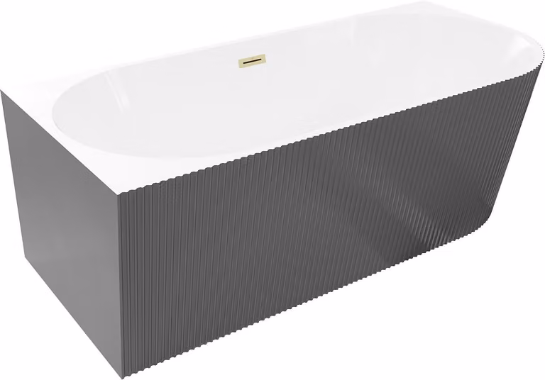 Mexen Silo vasca da bagno freestanding angolare sinistra scanalata 170 x 80 cm, bianca/grigia, troppopieno dorato spazzolato