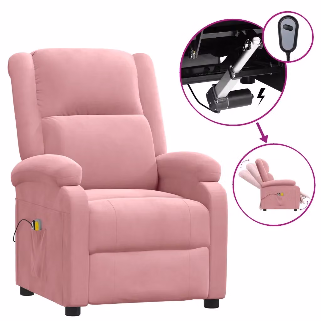 Poltrona elettrica reclinabile relax vidaXL in velluto rosa con massaggio e braccioli – 2