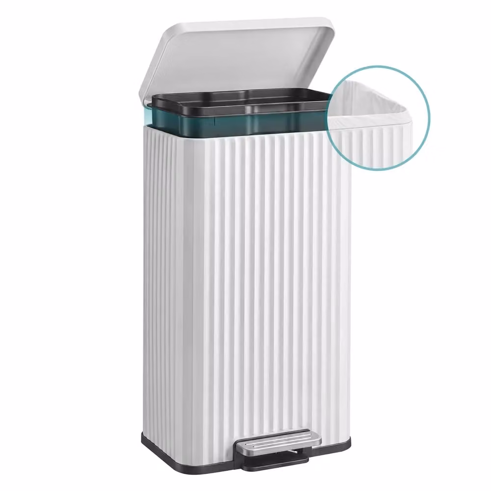 Pattumiera in Acciaio da 30 L con Secchio Interno e Sacchetti, per Cucina, Bianco