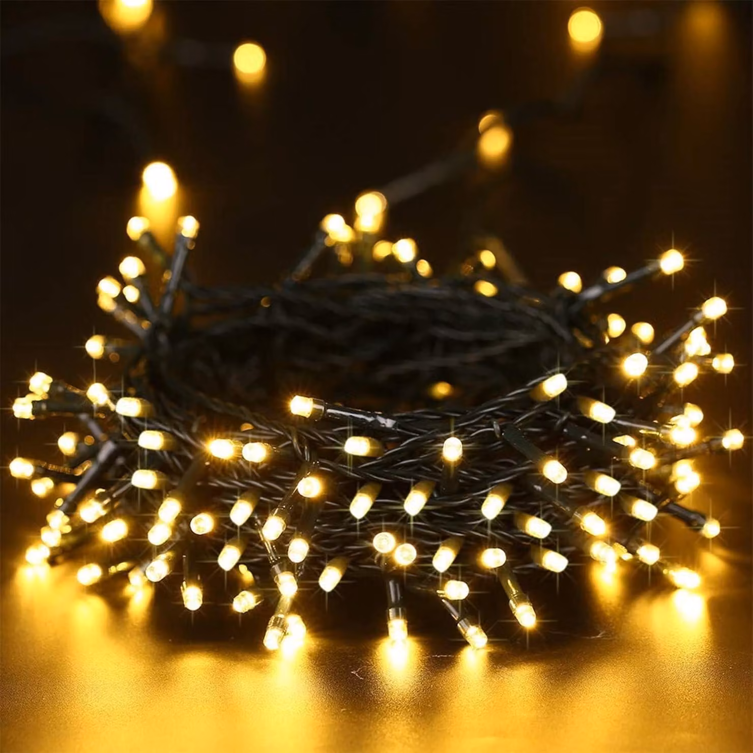 Catena luminosa a LED, 10 metri, 100 LED bianco caldo, 8 modalità, alimentazione a batteria