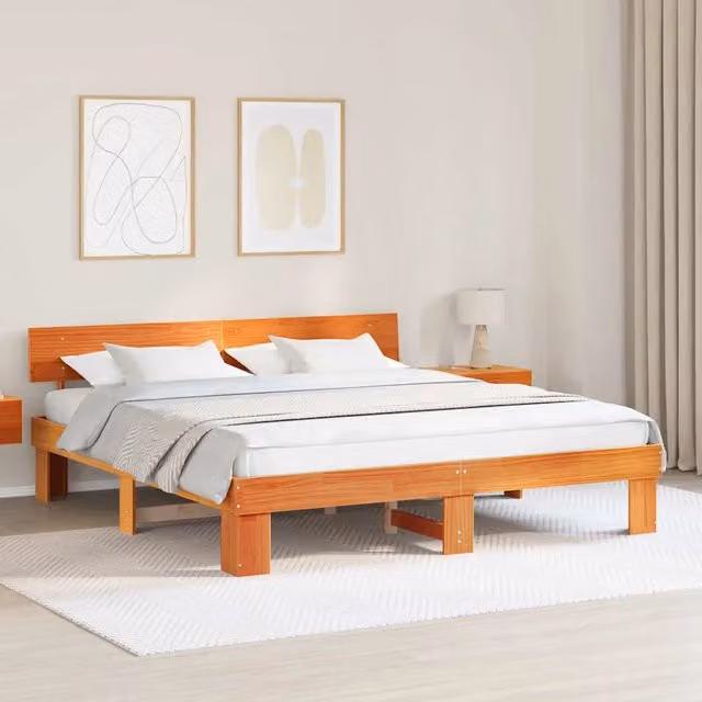 Struttura del letto-Giroletto Marrone cerato 200 x 200 cm Pino massello 410263