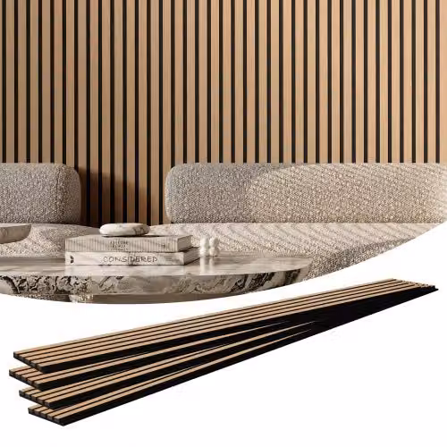 Pannelli Acustici a Doghe in Legno MDF VEVOR con Effetto Rovere Chiaro per Decorazione e Riduzione Rumore, L: 240 cm, H: 20 cm