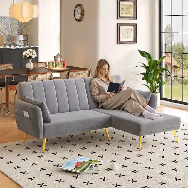Divano letto angolare estraibile ¨C Minimal ¨C tessuto grigio