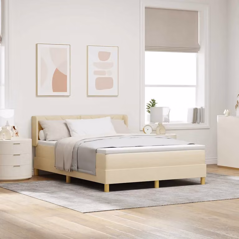 Letto a molle con testiera vidaXL in tessuto beige L: 140 cm, P: 200 cm