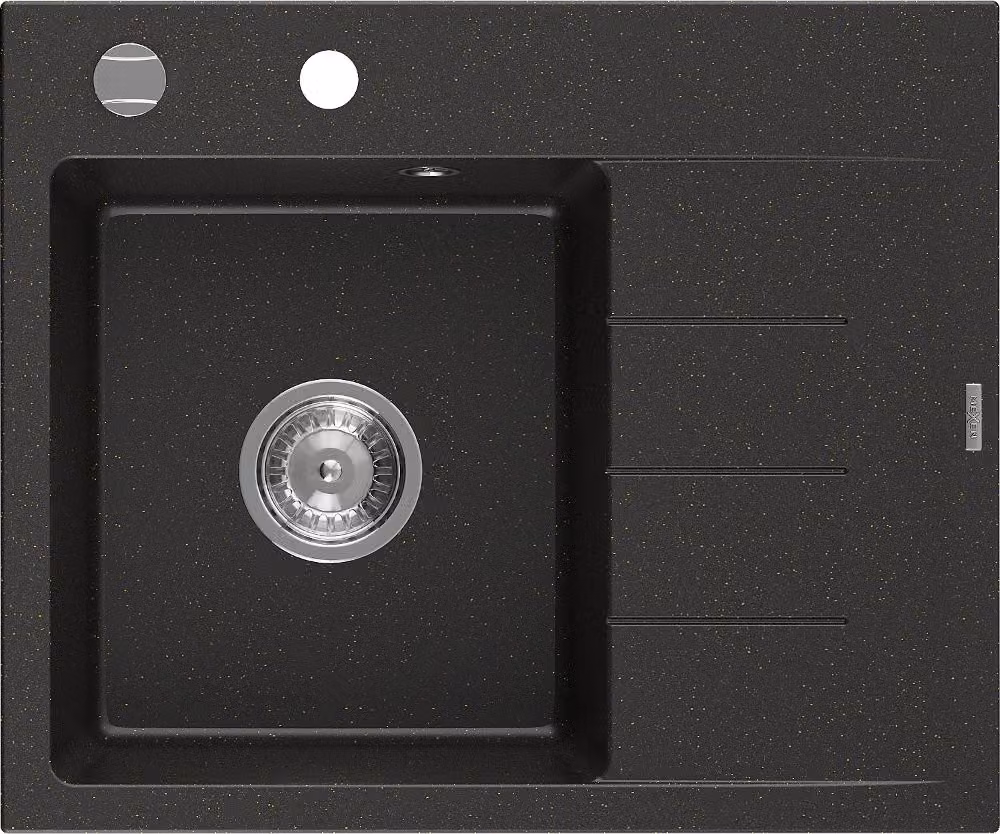 Mexen Ben lavello in granito a 1 vasca con scivolo, sinistro 600 x 500 mm, nero/oro metallizzato, sifone cromato - 6522605000-75