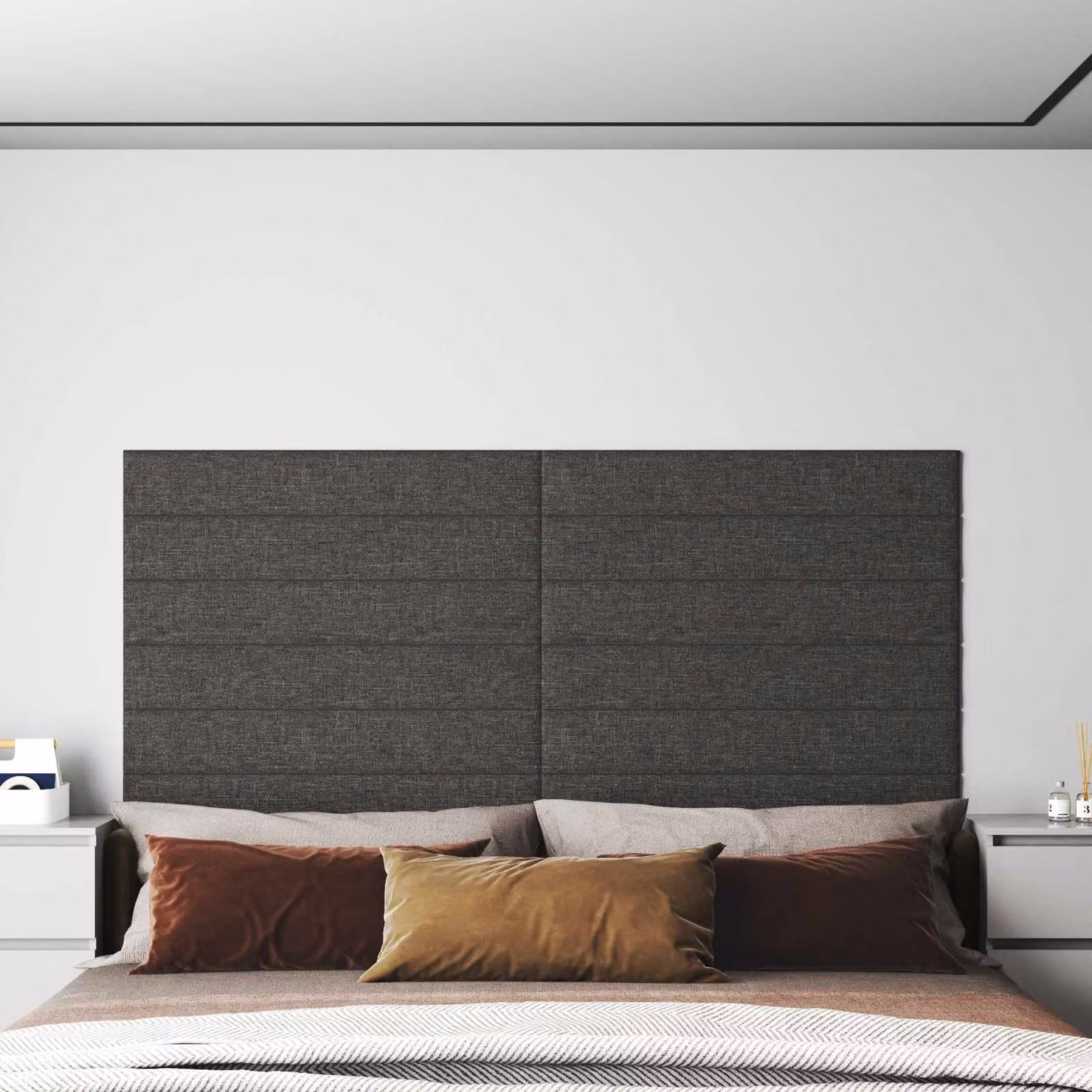 vidaXL Testiera da Parete Imbottita in Tessuto Grigio, Set da 12 Pezzi, L: 90 cm, H: 15 cm, P: 1,5 cm