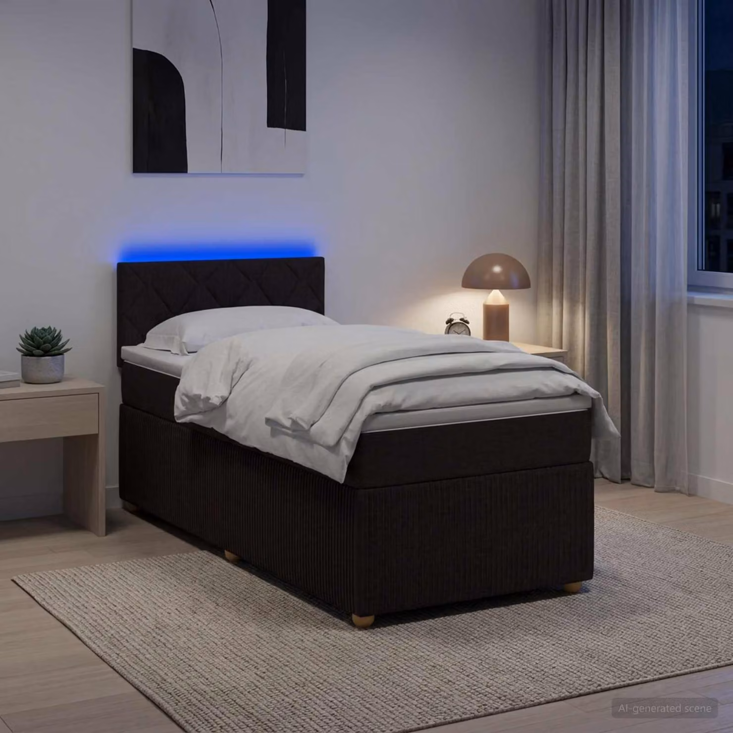 Letto box spring con materasso ibrido vidaXL in tessuto con illuminazione sottostante e porta USB, L 80 cm x P 200 cm, Marrone
