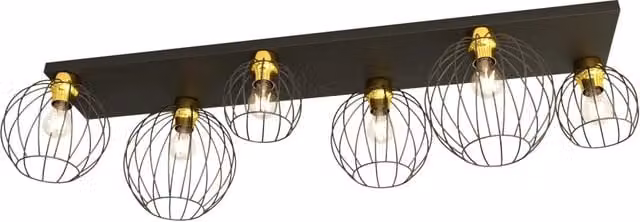 Plafoniera Minimal Industrial Orion 6 Luci Lineari Nera E Oro