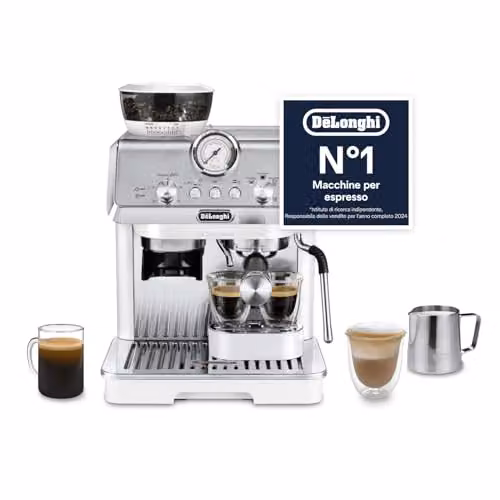 De'Longhi LA SPECIALISTA ARTE EC9155.W Macchina da caffè Manuale, 3 Ricette Preimpostate, Controllo Attivo della Temperatura, 8 Livelli di Macinazione, Lancia MyLatte Art, incluso KIT BARISTA, Bianco