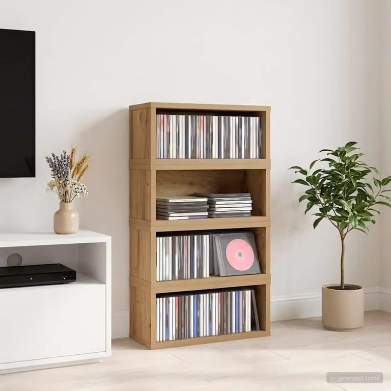 Set di 4 rack per lo stoccaggio di CD vidaXL in legno color rovere marrone, L 40 x P 17 x H 17 cm