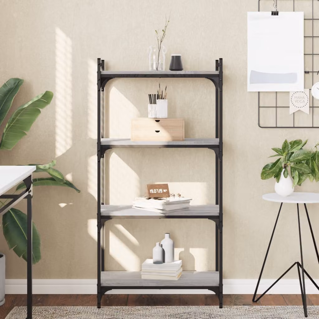 Libreria industrial vidaXL con 4 ripiani in stile moderno, colore grigio, L 60 cm x P 30 cm x H 120 cm