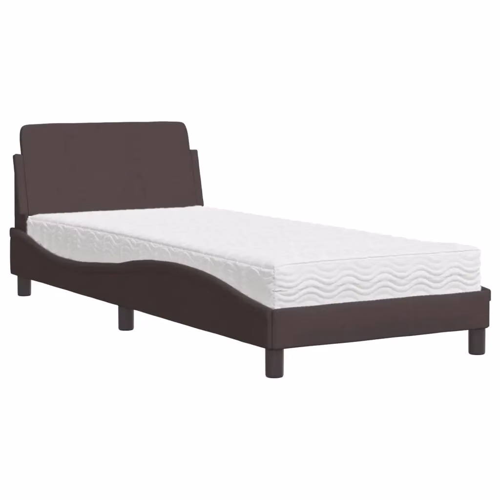 Letto con Materasso Dover vidaXL in Tessuto Marrone e Bianco L/P/H: 90 x 190 cm – 2