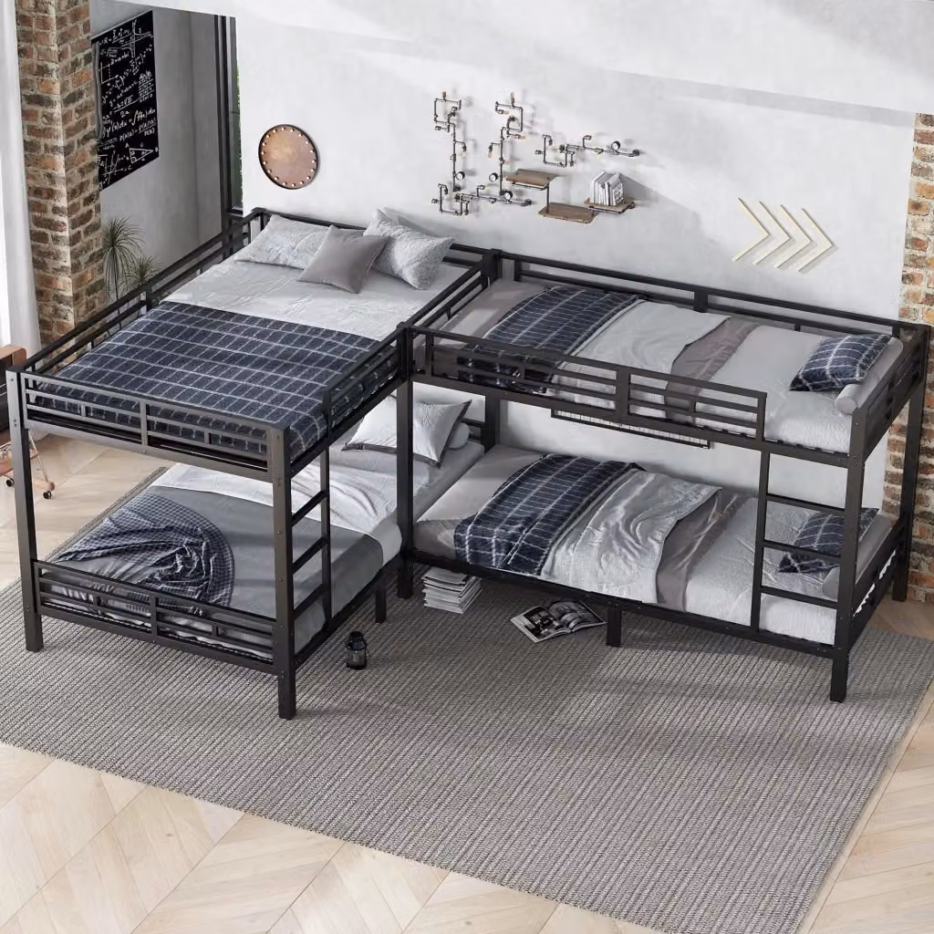 Letto a castello REDOM in metallo nero con scala a 3 gradini, H 206 cm x L 140 cm x P 90 cm – 2