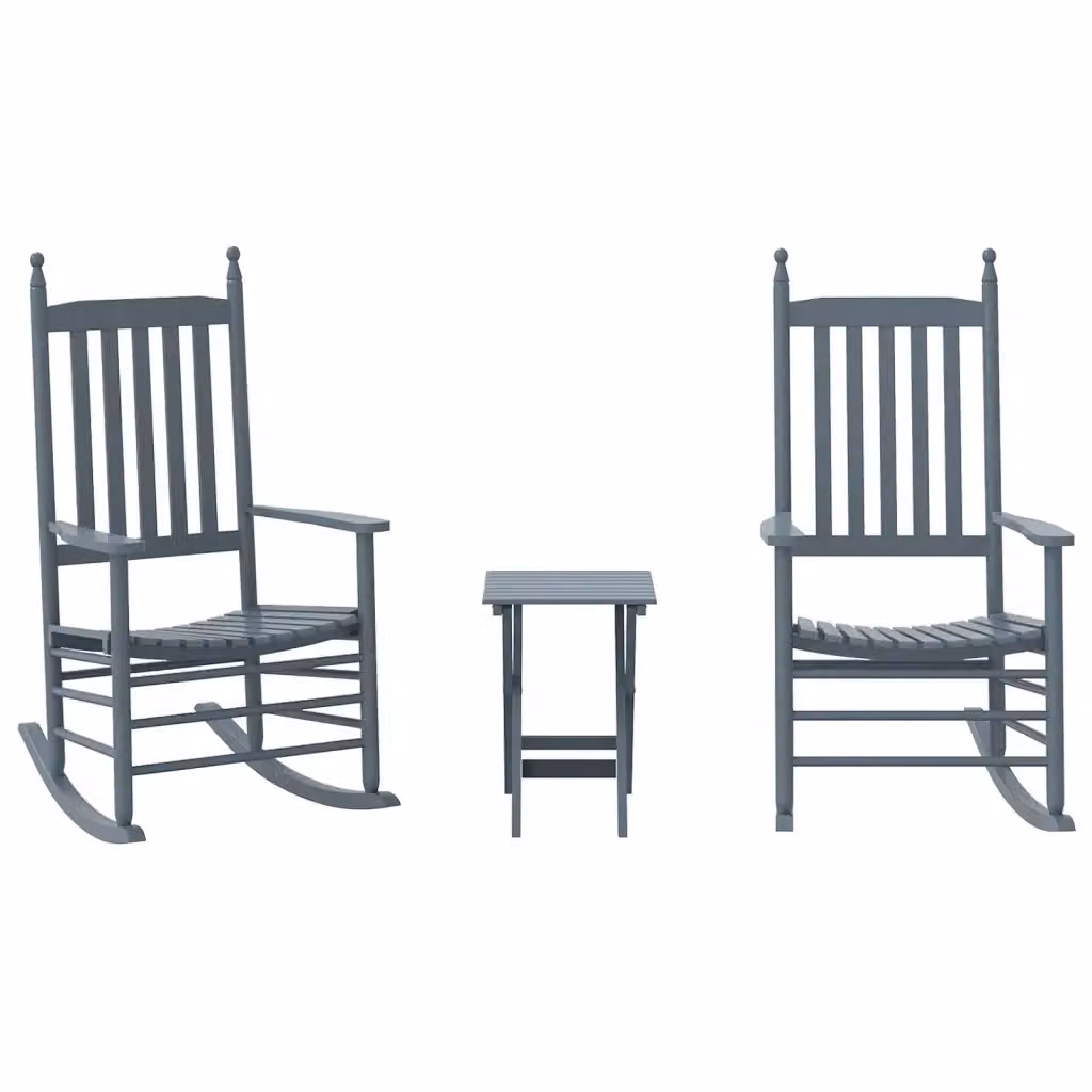 Set di 2 Sedie a Dondolo e Tavolino Pieghevole vidaXL in Legno di Pioppo Massello Grigio – 2