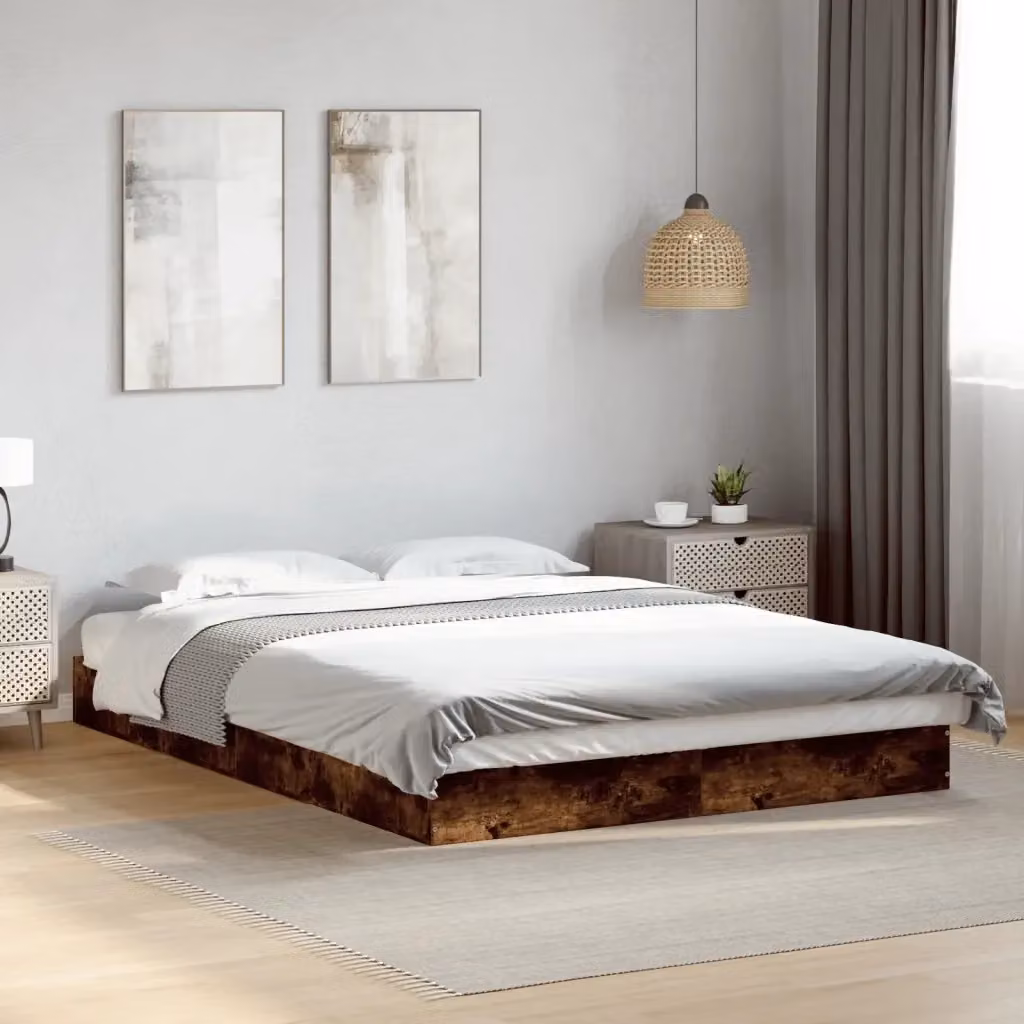 Letto matrimoniale moderno in MDF e legno color Rovere Fumo L: 140 cm x P: 200 cm – 2