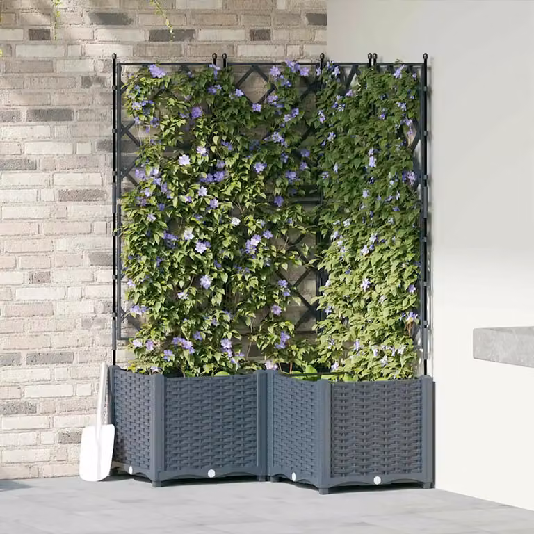 Set di 3 vasi da giardino vidaXL in plastica Grigio Chiaro L: 80 cm, P: 80 cm, H: 143 cm