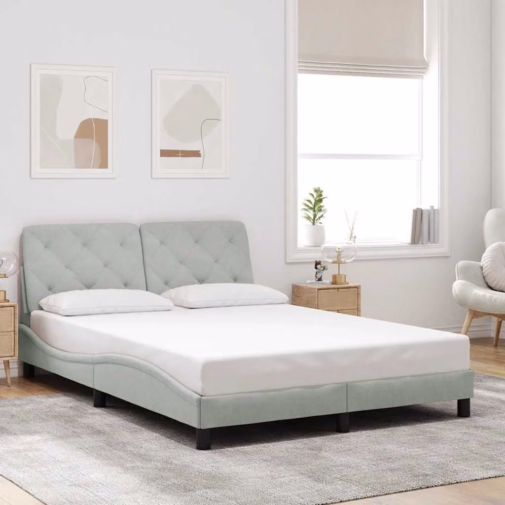 vidaXL Giroletto senza Materasso in Velluto Grigio con Listelli in Legno L/P/H: 200 x 120 x 74,5 cm – 1
