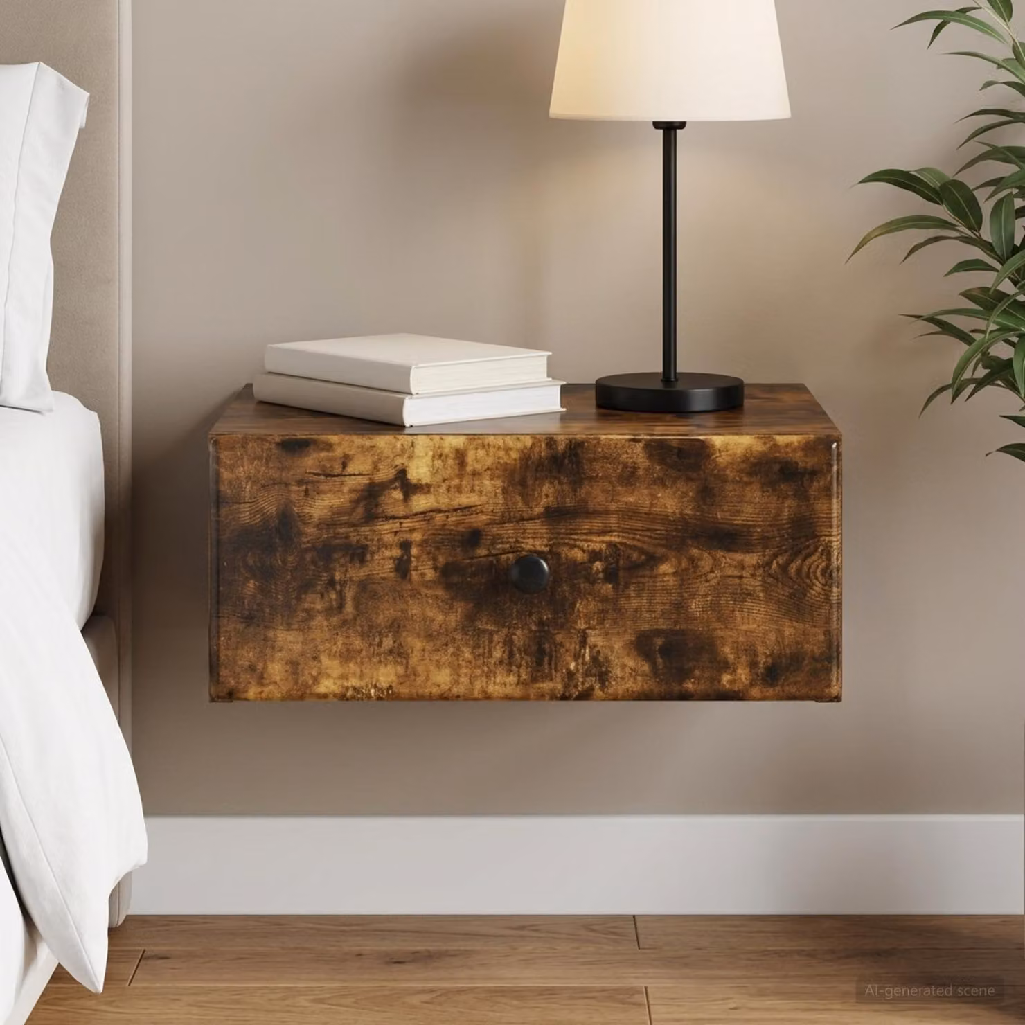 vidaXL Mobiletto da notte sospeso moderno Rovere Fumo L: 49 cm, P: 34,5 cm, H: 20 cm