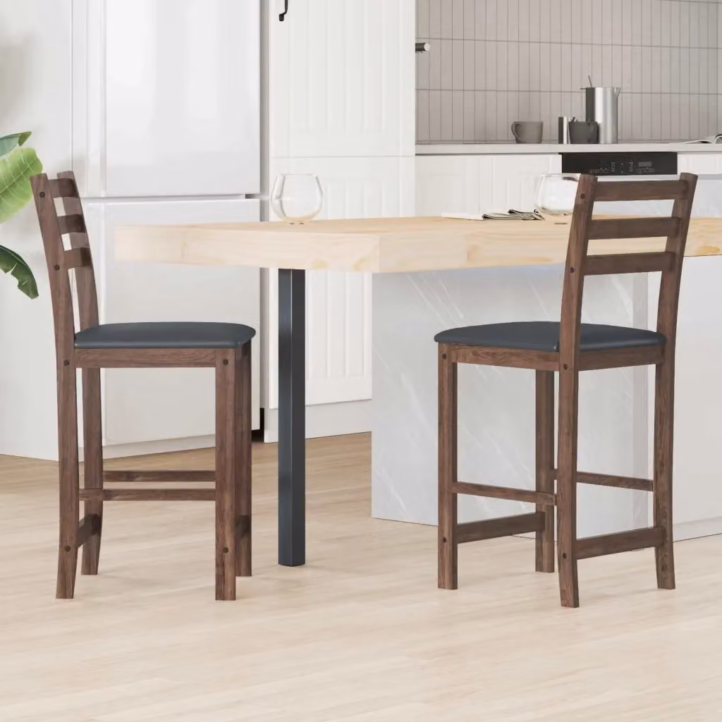 Set di 2 sedie da pranzo e cucina moderne in ecopelle marrone con struttura in legno di gomma, L: 40 cm, P: 47,5 cm, H: 99,5 cm – 2