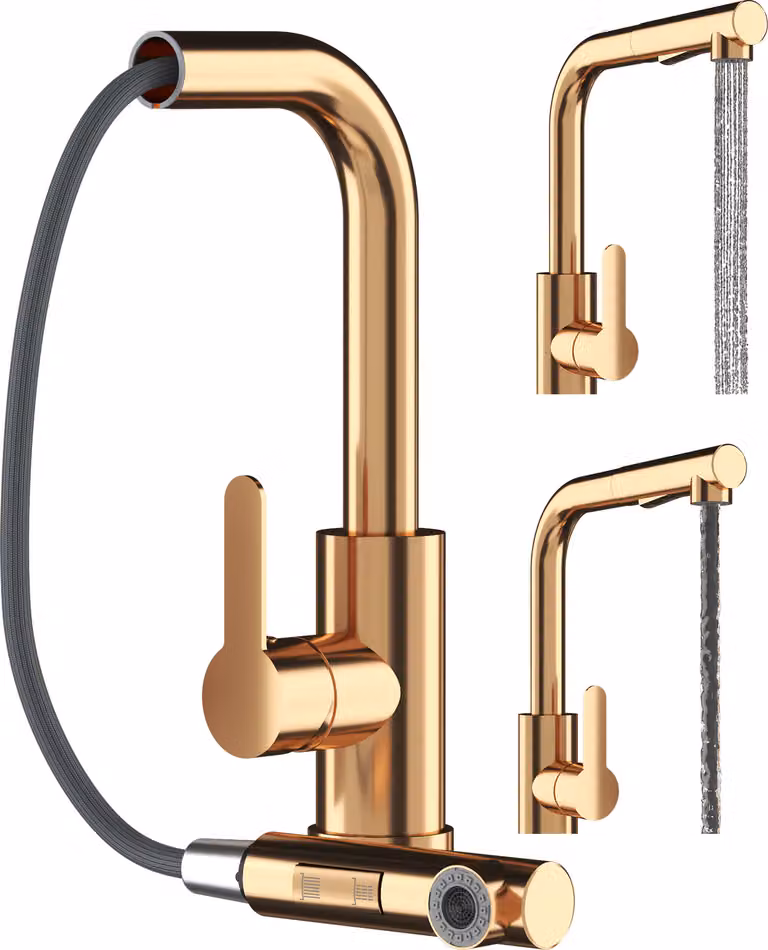Granitan - Rubinetto da cucina - Rubinetto per lavello - Bocca estraibile - Orientabile a 360° - Oro - EBRO