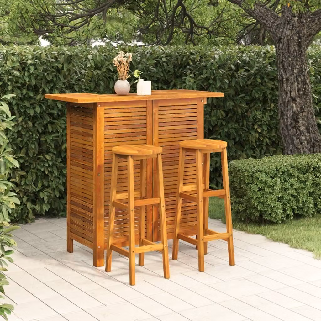 The Living Store Set bar da giardino 3 pezzi Set bar da giardino in legno massiccio di acacia