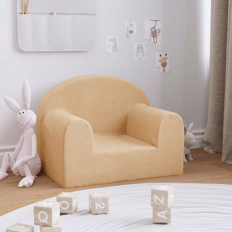 vidaXL Divano per Bambini in Morbido Peluche Beige L: 52 cm, P: 40 cm, H: 34 cm