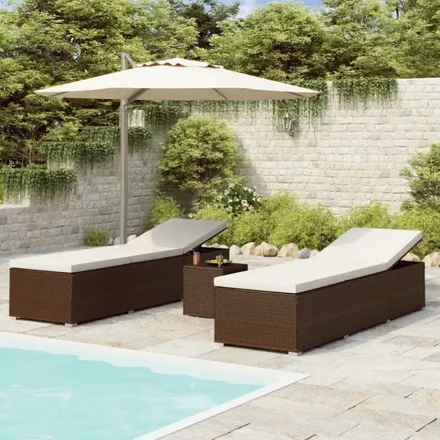 Lettini Prendisole con Tavolino 3 pz in Polyrattan Marrone 3057663