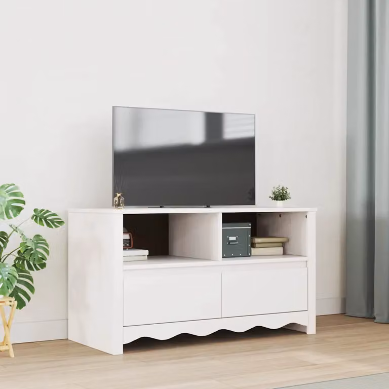 Mobile TV Drammen vidaXL in legno massello di pino bianco, L 99 cm x P 43 cm x H 55 cm