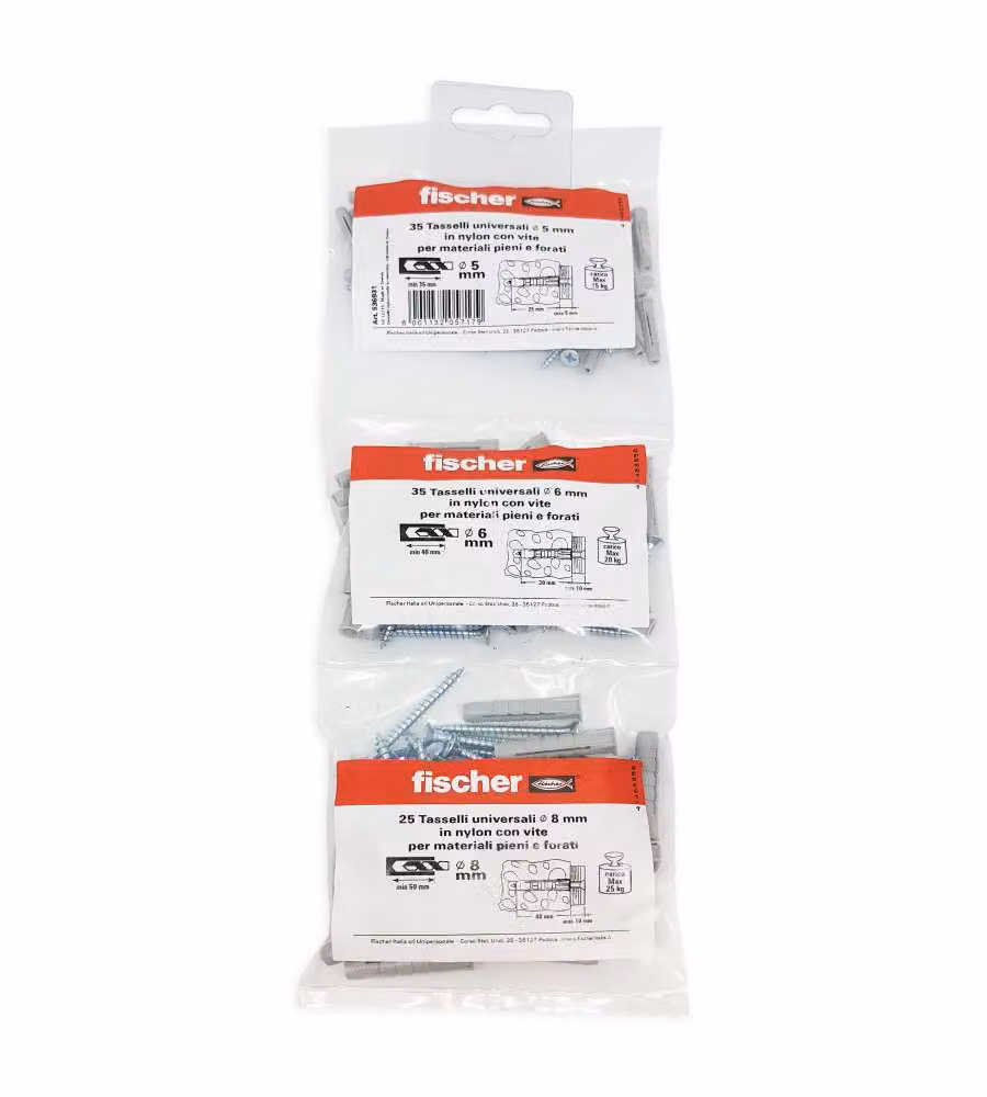 95 tasselli in nylon fischer misti diametro 5/6/8 con vite
